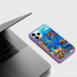 Чехол iPhone 11 Pro матовый Коралловые рыбки, цвет: 3D-фиолетовый — фото 2