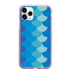 Чехол iPhone 11 Pro матовый Синяя чешуя рыбы, цвет: 3D-розовый