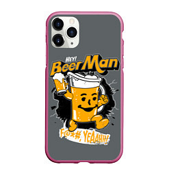 Чехол iPhone 11 Pro матовый BEER MAN, цвет: 3D-малиновый