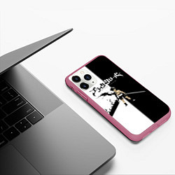 Чехол iPhone 11 Pro матовый Чёрный Аста vs Аста Чёрный клевер, цвет: 3D-малиновый — фото 2
