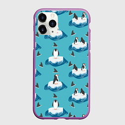 Чехол iPhone 11 Pro матовый Пингвины, цвет: 3D-фиолетовый
