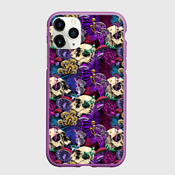 Чехол iPhone 11 Pro матовый Психоделика - черепа и грибы, цвет: 3D-фиолетовый