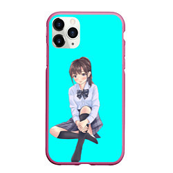 Чехол iPhone 11 Pro матовый Anime girl, цвет: 3D-малиновый