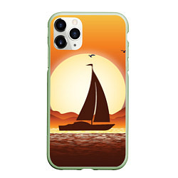 Чехол iPhone 11 Pro матовый Кораблик на закате