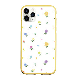 Чехол iPhone 11 Pro матовый Цветы и бабочки, цвет: 3D-желтый