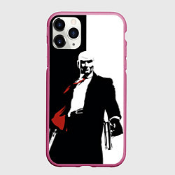 Чехол iPhone 11 Pro матовый Hitman BW, цвет: 3D-малиновый