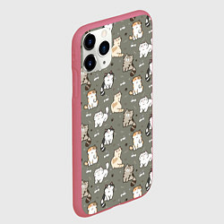 Чехол iPhone 11 Pro матовый Кошечки с рыбками, цвет: 3D-малиновый — фото 2