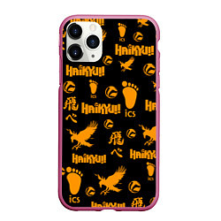 Чехол iPhone 11 Pro матовый Haikyu!! ВОЛЕЙБОЛ!! элементы, цвет: 3D-малиновый