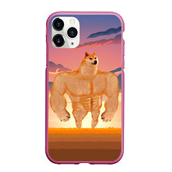 Чехол iPhone 11 Pro матовый Мем собака качок DOGE, цвет: 3D-малиновый