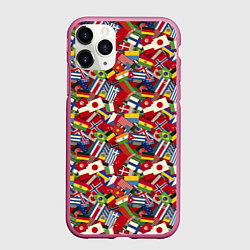 Чехол iPhone 11 Pro матовый Страны Мира, цвет: 3D-малиновый