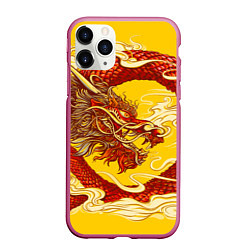 Чехол iPhone 11 Pro матовый Китайский Дракон, China Dragon, цвет: 3D-малиновый