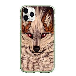 Чехол iPhone 11 Pro матовый Красивая Волчица, цвет: 3D-салатовый