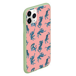 Чехол iPhone 11 Pro матовый Много синих тигров Символ года, цвет: 3D-салатовый — фото 2