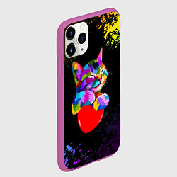 Чехол iPhone 11 Pro матовый РАДУЖНЫЙ КОТИК RAINBOW KITTY, цвет: 3D-фиолетовый — фото 2