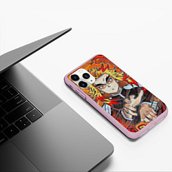 Чехол iPhone 11 Pro матовый Ренгоку Клинок демонов, цвет: 3D-розовый — фото 2