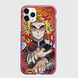 Чехол iPhone 11 Pro матовый Ренгоку Клинок демонов, цвет: 3D-фиолетовый