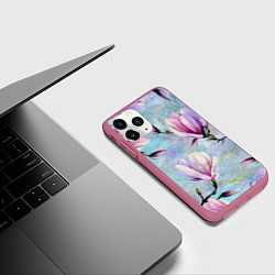 Чехол iPhone 11 Pro матовый Живописная магнолия, цвет: 3D-малиновый — фото 2