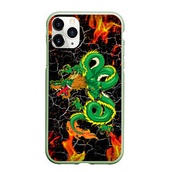 Чехол iPhone 11 Pro матовый Дракон Огонь Dragon Fire, цвет: 3D-салатовый