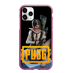 Чехол iPhone 11 Pro матовый PUBG 18 спина, цвет: 3D-малиновый