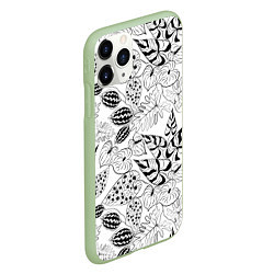 Чехол iPhone 11 Pro матовый Черно-белый узор Тропики, цвет: 3D-салатовый — фото 2
