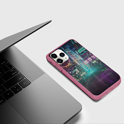 Чехол iPhone 11 Pro матовый Neon Tokyo, цвет: 3D-малиновый — фото 2