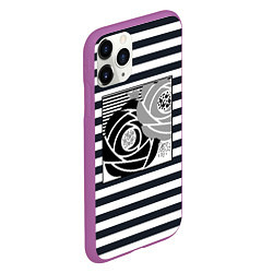 Чехол iPhone 11 Pro матовый Аппликация розы на полосатом, цвет: 3D-фиолетовый — фото 2