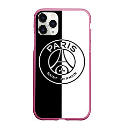 Чехол iPhone 11 Pro матовый ФК ПСЖ PSG BLACK & WHITE, цвет: 3D-малиновый