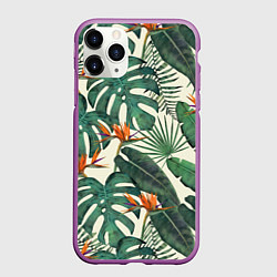 Чехол iPhone 11 Pro матовый Тропический паттерн, цвет: 3D-фиолетовый