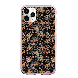 Чехол iPhone 11 Pro матовый Ретро узор Бабочки, цвет: 3D-розовый