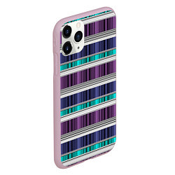 Чехол iPhone 11 Pro матовый Бирюзово-сиреневый полосатый, цвет: 3D-розовый — фото 2