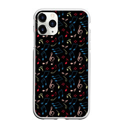 Чехол iPhone 11 Pro матовый Ноты паттерн, цвет: 3D-белый