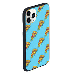 Чехол iPhone 11 Pro матовый Пицца паттерн на голубом, цвет: 3D-черный — фото 2