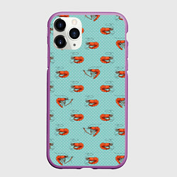 Чехол iPhone 11 Pro матовый Креветки паттерн, цвет: 3D-фиолетовый