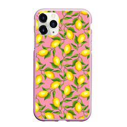 Чехол iPhone 11 Pro матовый Лимоны паттерн, цвет: 3D-розовый