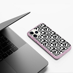 Чехол iPhone 11 Pro матовый Черно-белый абстрактный узор, цвет: 3D-розовый — фото 2