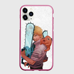 Чехол iPhone 11 Pro матовый Дэндзи, Почита и бензопила, цвет: 3D-малиновый