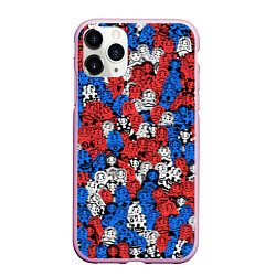 Чехол iPhone 11 Pro матовый Бело-сине-красные матрёшки, цвет: 3D-розовый