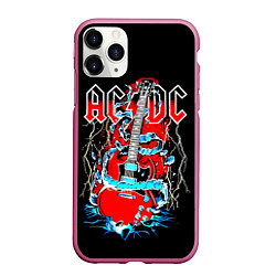 Чехол iPhone 11 Pro матовый ACDC гитара, цвет: 3D-малиновый
