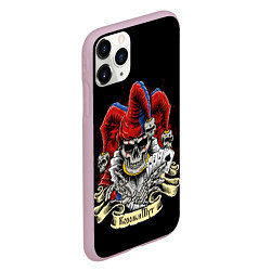 Чехол iPhone 11 Pro матовый Шут с картами - череп, цвет: 3D-розовый — фото 2