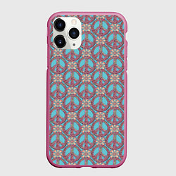 Чехол iPhone 11 Pro матовый Символы хиппи, цвет: 3D-малиновый