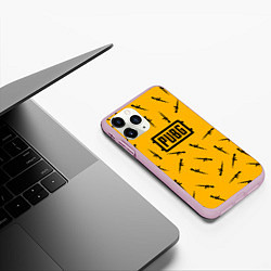 Чехол iPhone 11 Pro матовый PUBG АВТОМАТЫ ПАТТЕРН ЖЁЛТЫЙ, цвет: 3D-розовый — фото 2