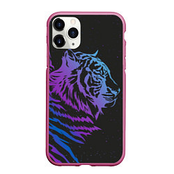 Чехол iPhone 11 Pro матовый Tiger Neon, цвет: 3D-малиновый