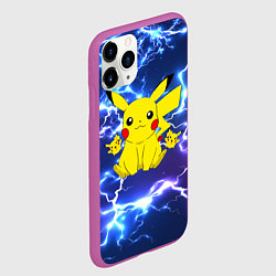 Чехол iPhone 11 Pro матовый ПИКАЧУ НА ФОНЕ МОЛНИЙ PIKACHU FLASH, цвет: 3D-фиолетовый — фото 2