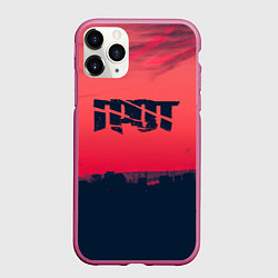 Чехол iPhone 11 Pro матовый ГРОТ ЛОГО НА ФОНЕ ЗАКАТА, цвет: 3D-малиновый