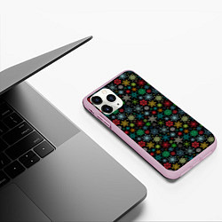 Чехол iPhone 11 Pro матовый Разноцветные Снежинки, цвет: 3D-розовый — фото 2