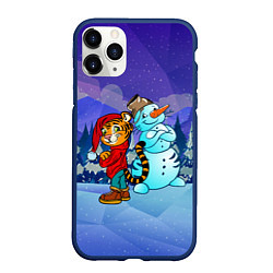 Чехол iPhone 11 Pro матовый Тигр и снеговик Новогодние