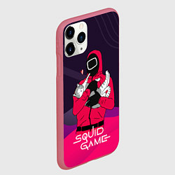 Чехол iPhone 11 Pro матовый Игра в кальмара - с милым котиком, цвет: 3D-малиновый — фото 2