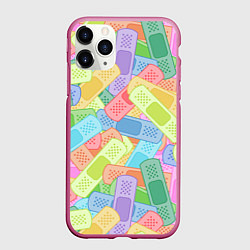 Чехол iPhone 11 Pro матовый Цветные пластыри, цвет: 3D-малиновый
