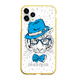 Чехол iPhone 11 Pro матовый Белый тигр в синей шляпе