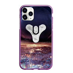 Чехол iPhone 11 Pro матовый ДЕСТИНИ ЗЕМЛЯ ХАБ, СТРАННИК НАД ГОРОДОМ, цвет: 3D-фиолетовый